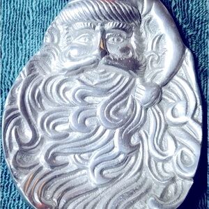 Vintage Pewter Santa Claus Face Candy/Nut Dish/Tray, 5-1/2" x 7", PRISTINE